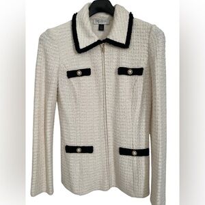 St. John Collection Cream Textured Blazer with Black Accents size 4